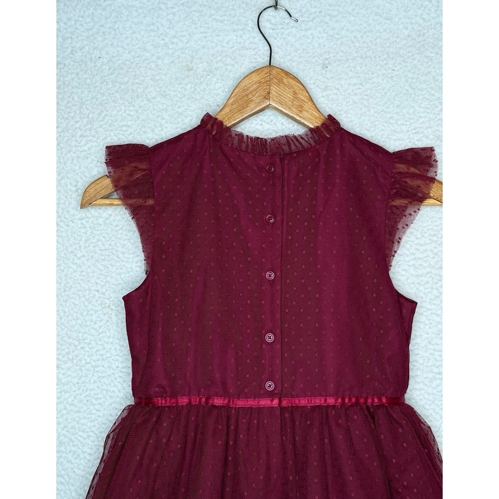 Janie and Jack Deep Burgundy Dot Tull Mesh Dress Ruffle Hem Girls Sz 12 NWT - Picture 9 of 10